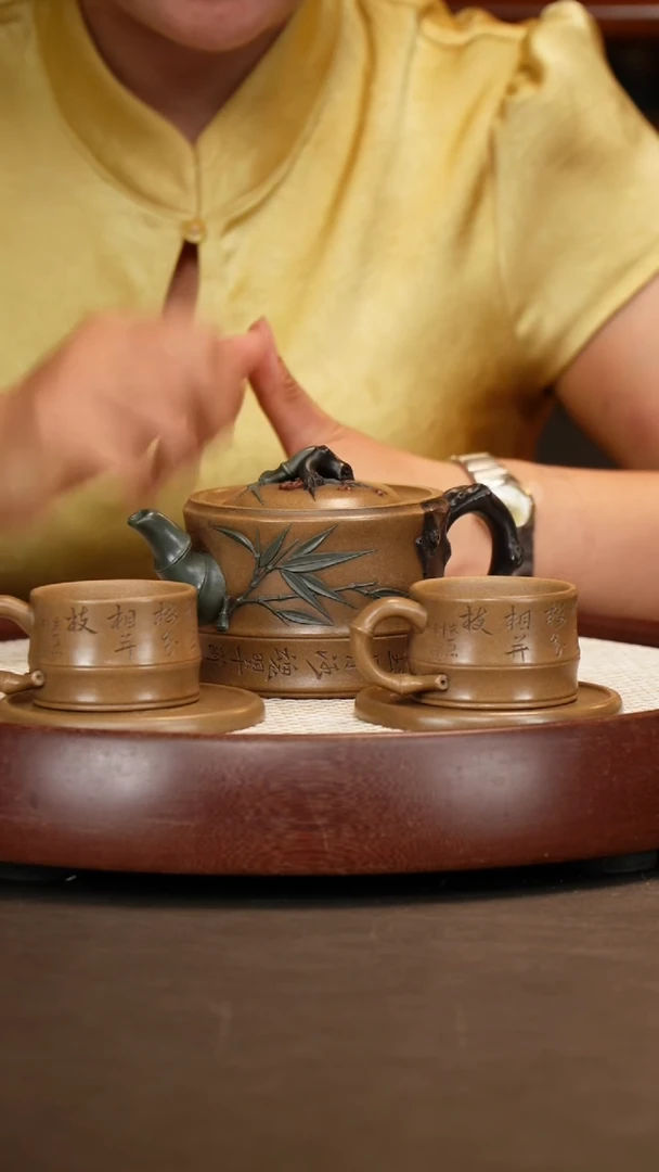 茶壶紫砂【朱持平】梅竹双清套组+牛+兰花画