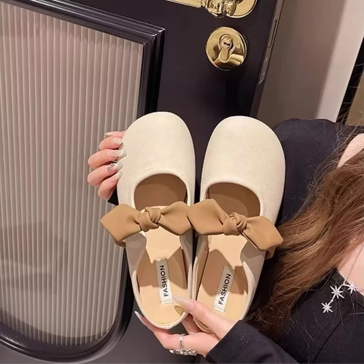 勃肯软底拖鞋新款摔纹皮聚酯纤维平跟2025春季新款包头玛丽珍凉鞋