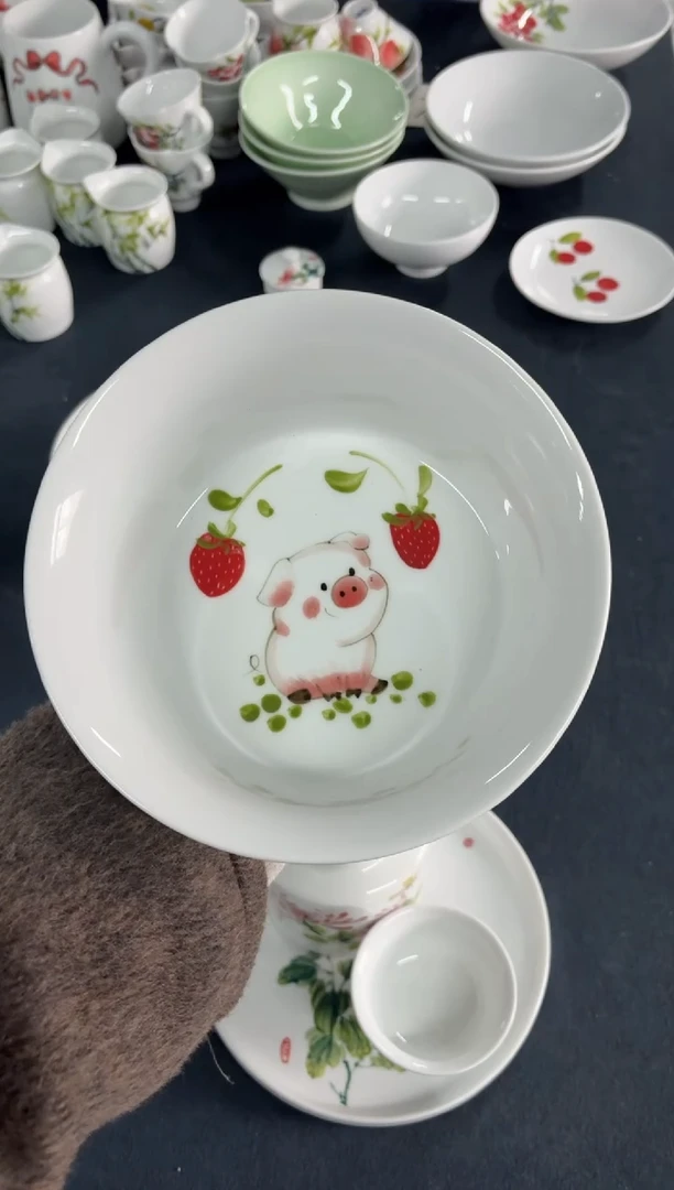 瓷片景德镇高温陶瓷食品级手绘釉中彩-马蹄面碗