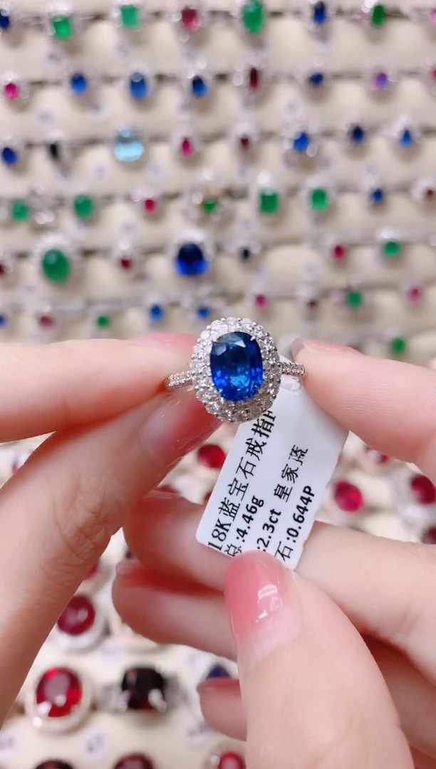 蓝宝石18K金戒指18K金镶嵌1