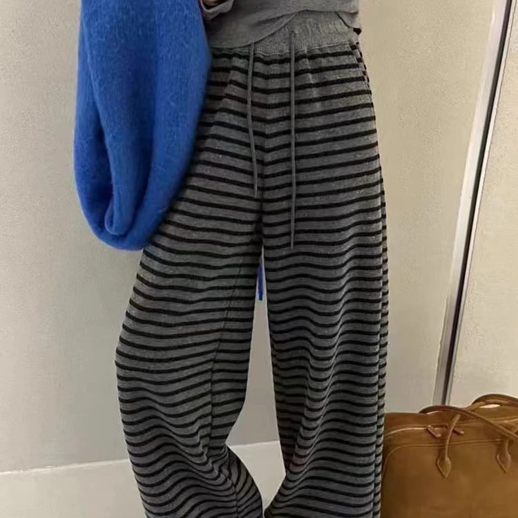 【娜姐家】03#时尚百搭春款条纹直筒休闲裤