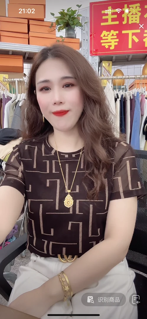 咖色格纹 2025夏季新款网纱时尚百搭透气圆领设计印花T恤A2153