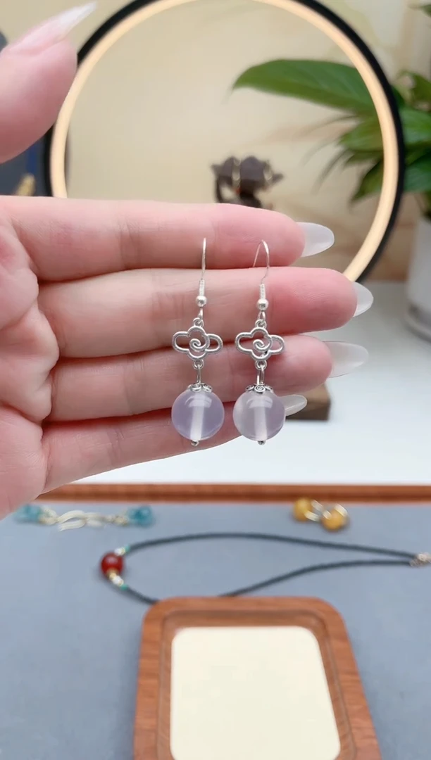 玛瑙/玉髓耳饰银S925镶嵌256