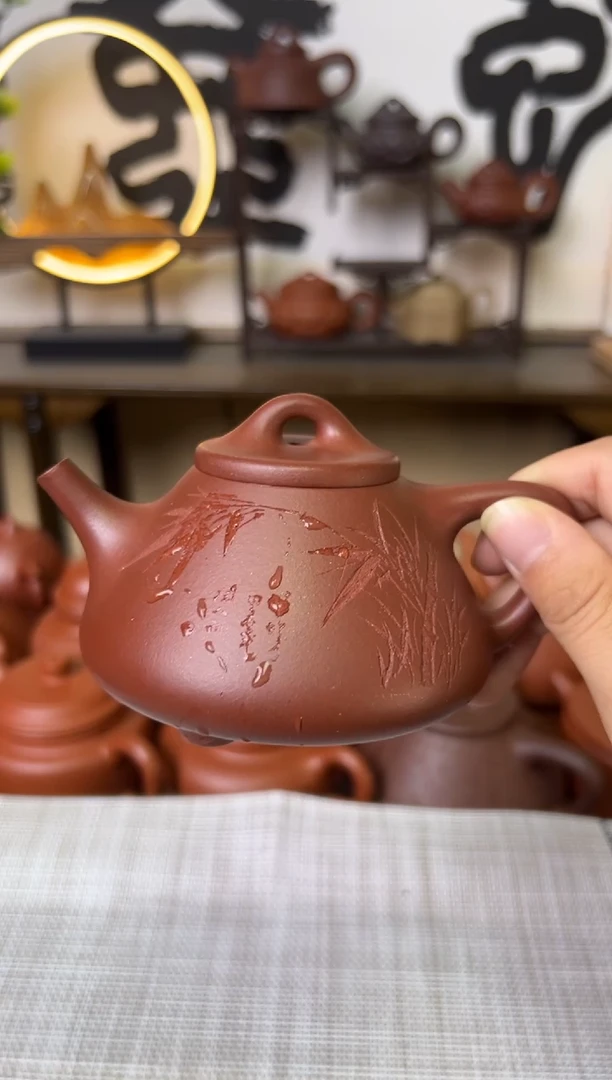 茶壶紫泥子冶石瓢壶竹刻170CC