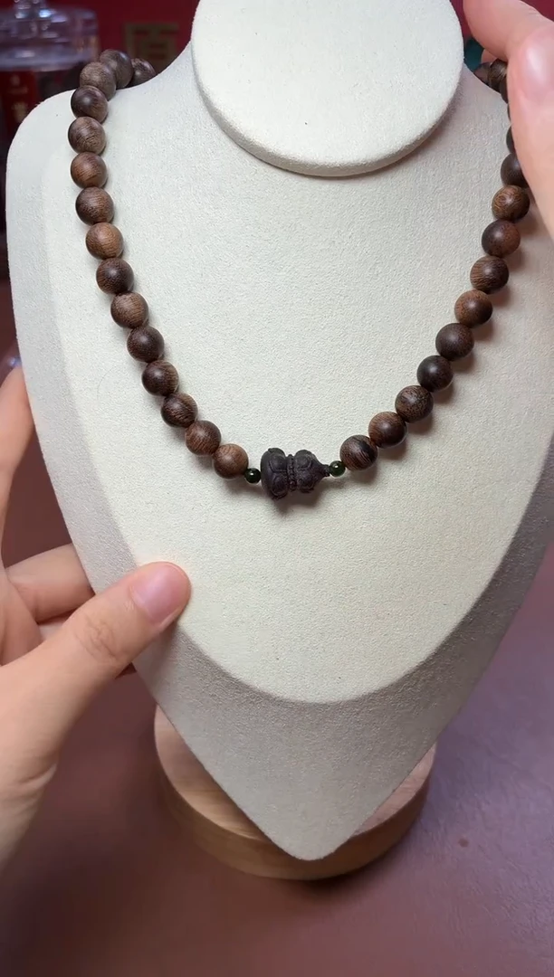 沉香手串沉水越南富森红土瘿子瘤疤08两圈设计款