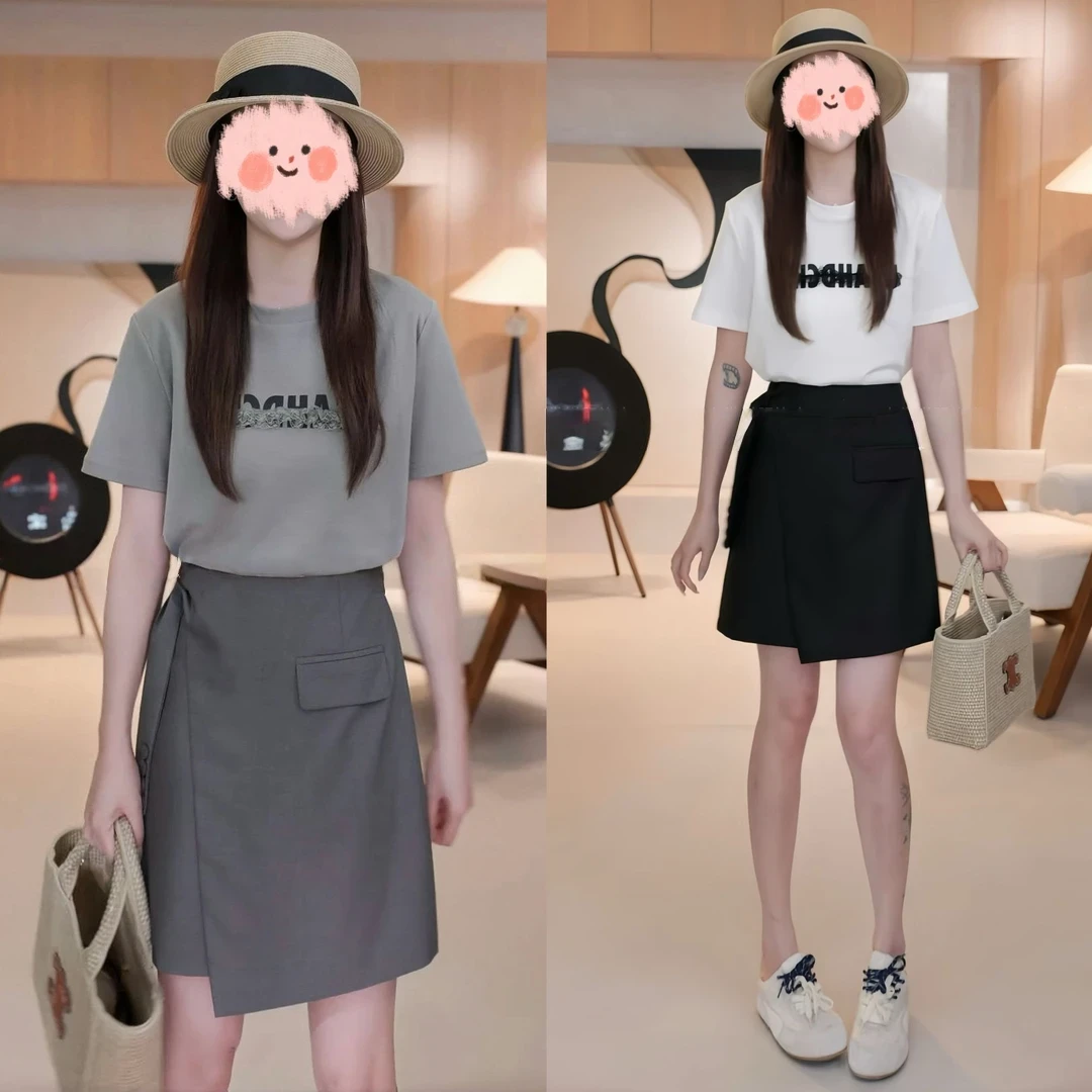 夏季减龄穿搭一整套2025新款韩系时尚蕾丝字母短袖T恤短裙两件套