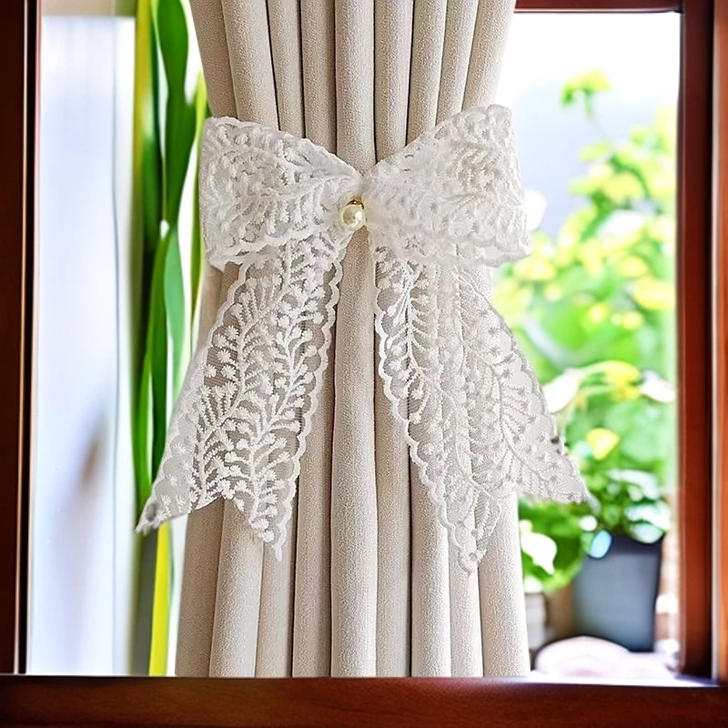 新款蝴蝶结窗帘绑带窗帘点缀纱窗绑带白色蝴蝶结绑带蕾丝花边丝带