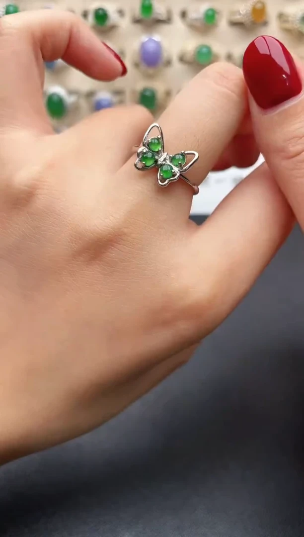 银S925镶嵌戒指翡翠一物一证一礼盒