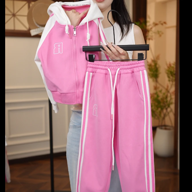 【尝鲜价】女童秋装洋气儿童运动中大童女孩秋季连帽抽绳拉链套装