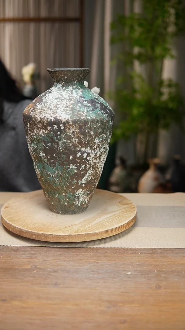 【闪购商品】陶瓷 花器涂鸦绿高脚