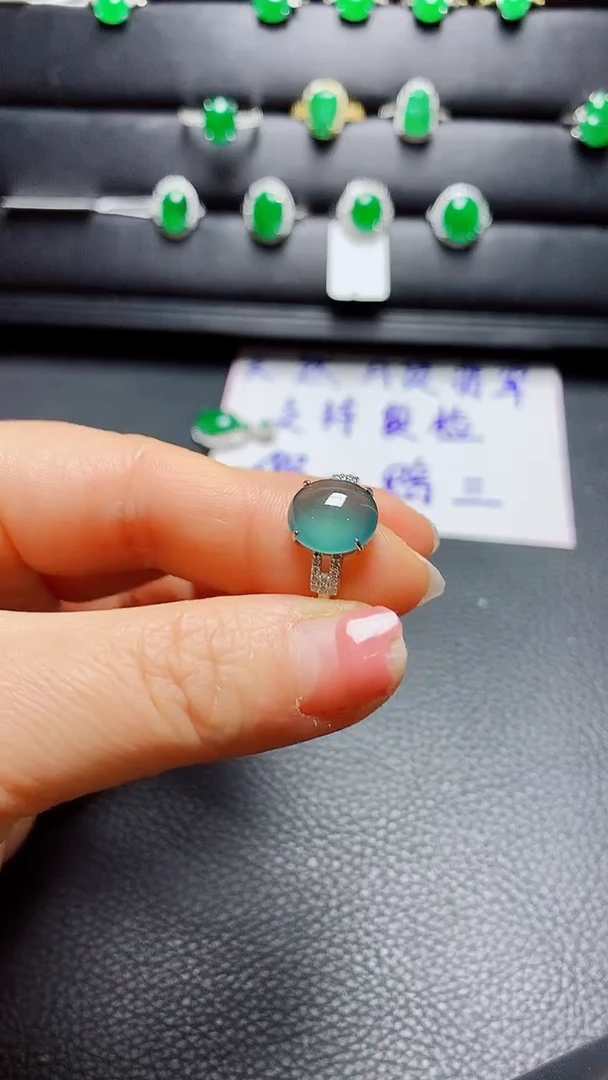 银S925镶嵌戒指翡翠 天然翡翠A货s925银镶