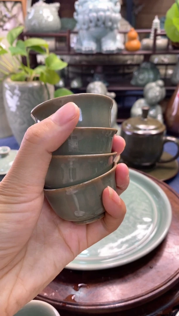 耀州窑瑕疵处理黑泥素面小茶杯 【4只】