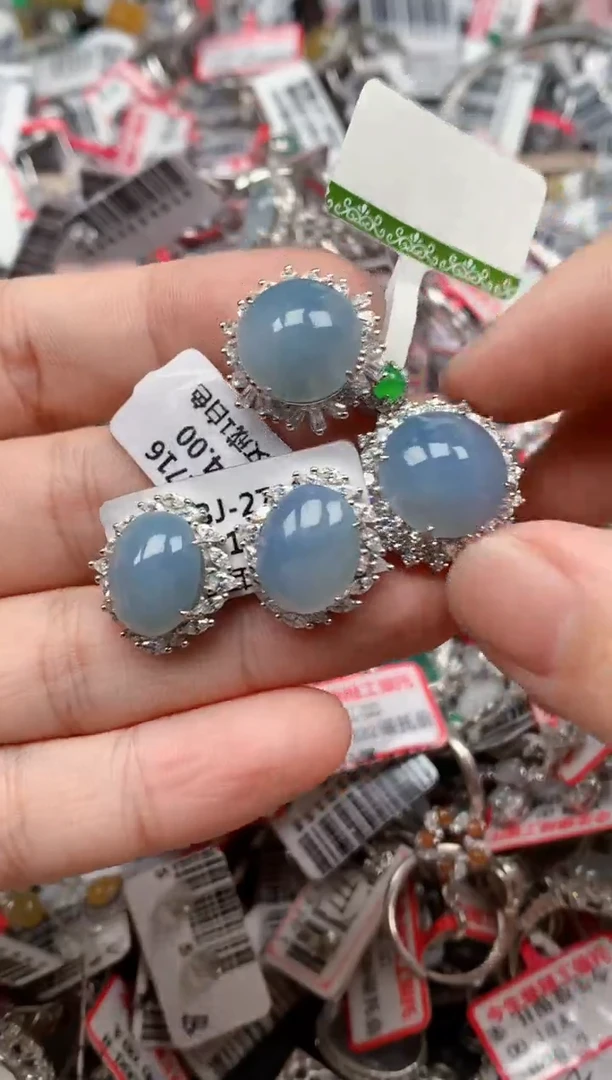 银S925镶嵌戒指翡翠天然A货缅甸翡翠