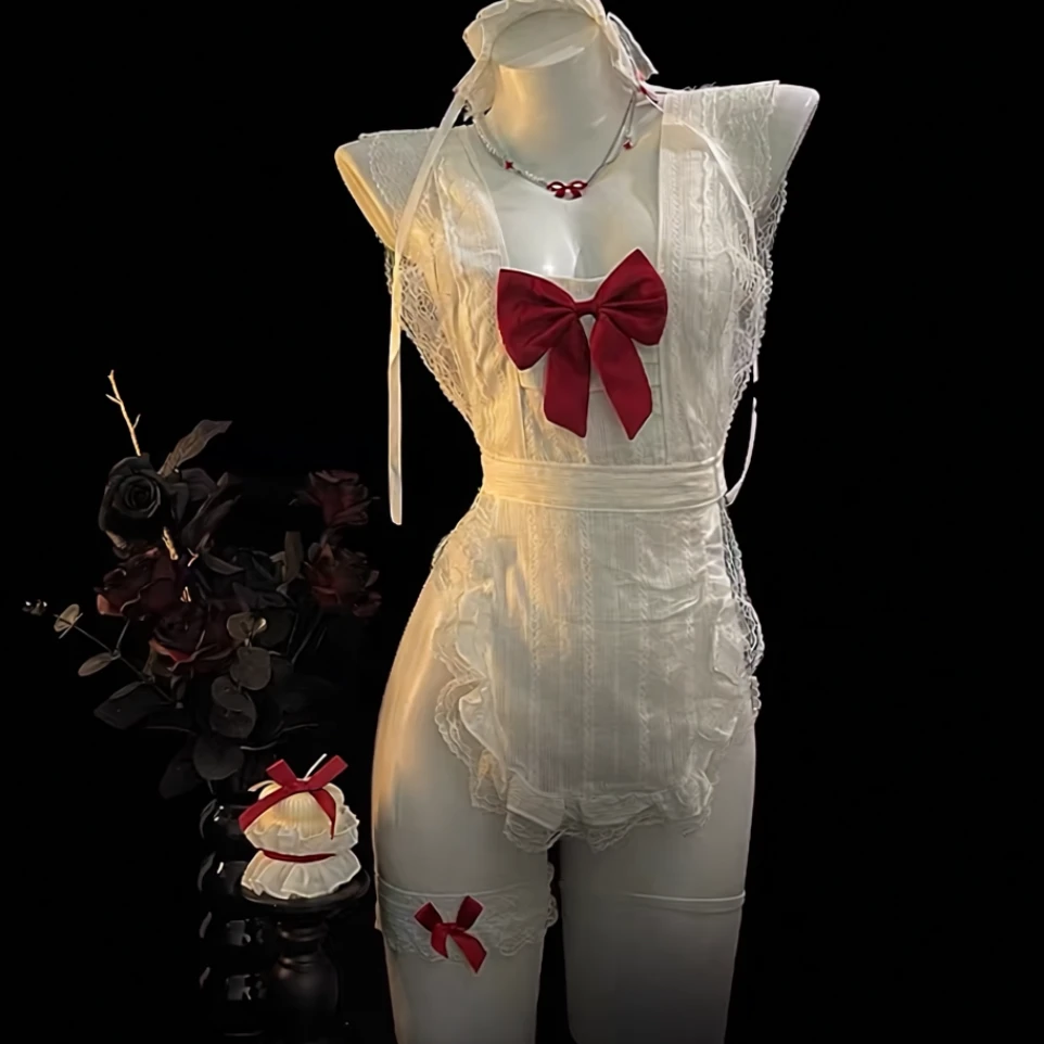 小厨娘【80-120斤】蕾丝蝴蝶结睡衣套装8100