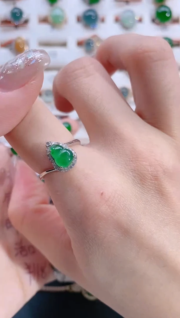银S925镶嵌戒指翡翠天然翡翠
