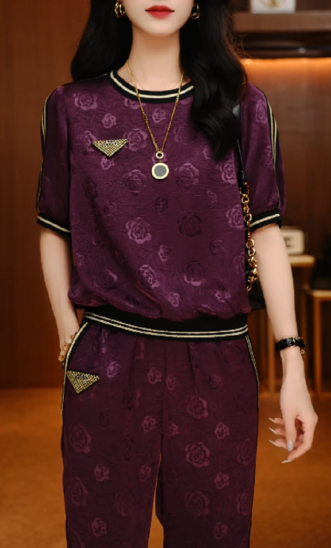 紫玫瑰-新款2025时尚舒适百搭减龄优雅轻奢气质套装