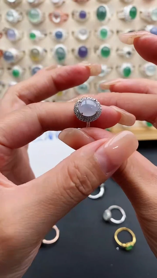 银S925镶嵌戒指翡翠天然缅甸翡翠A货222-4