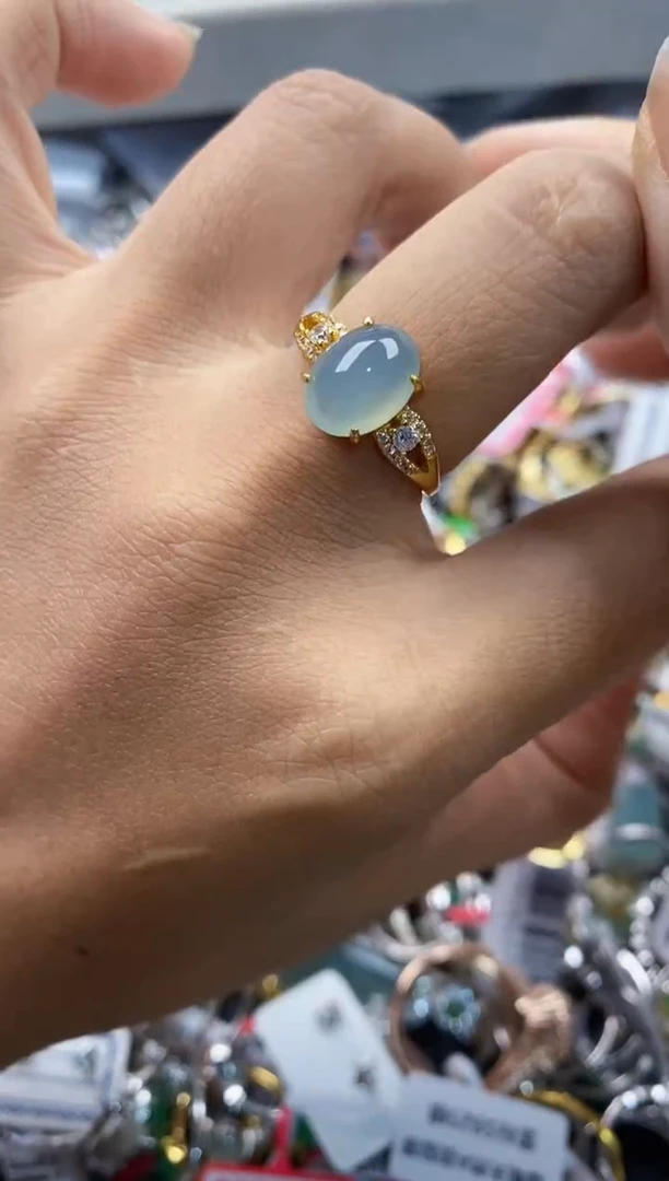 银S925镶嵌戒指翡翠666            5