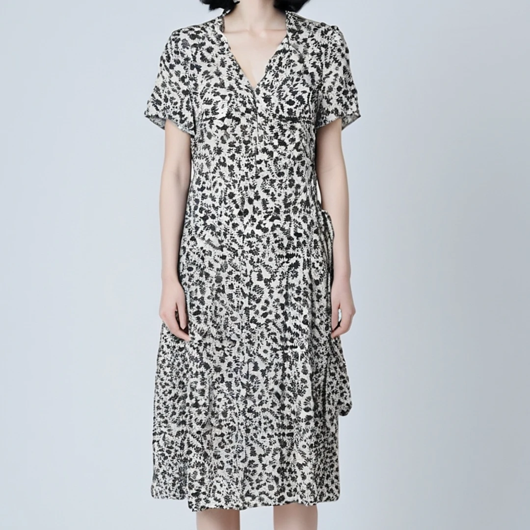 T1402洋气裙子显瘦秋季旗袍优雅显瘦高领裙印花连衣裙B3