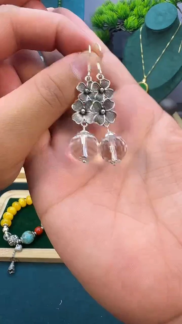 水晶耳饰银S925镶嵌E09