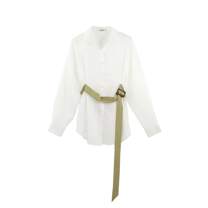 L71 白色高级气质长袖衬衫女春夏秋设计感宽松收腰性感御姐