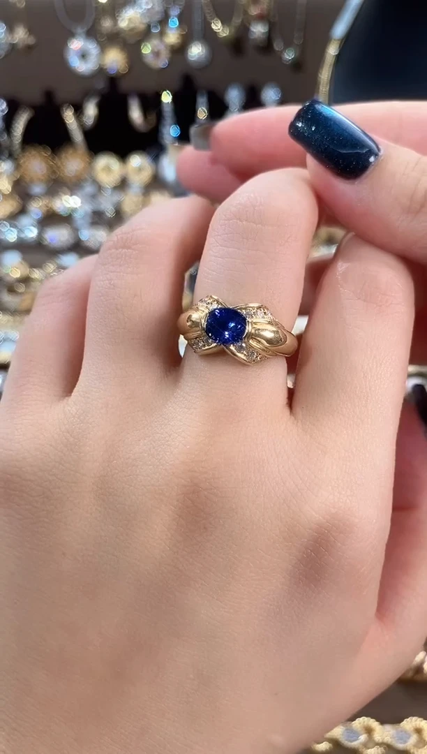 戒指蓝宝石18K金镶嵌18K金交叉蓝宝钻石戒指15