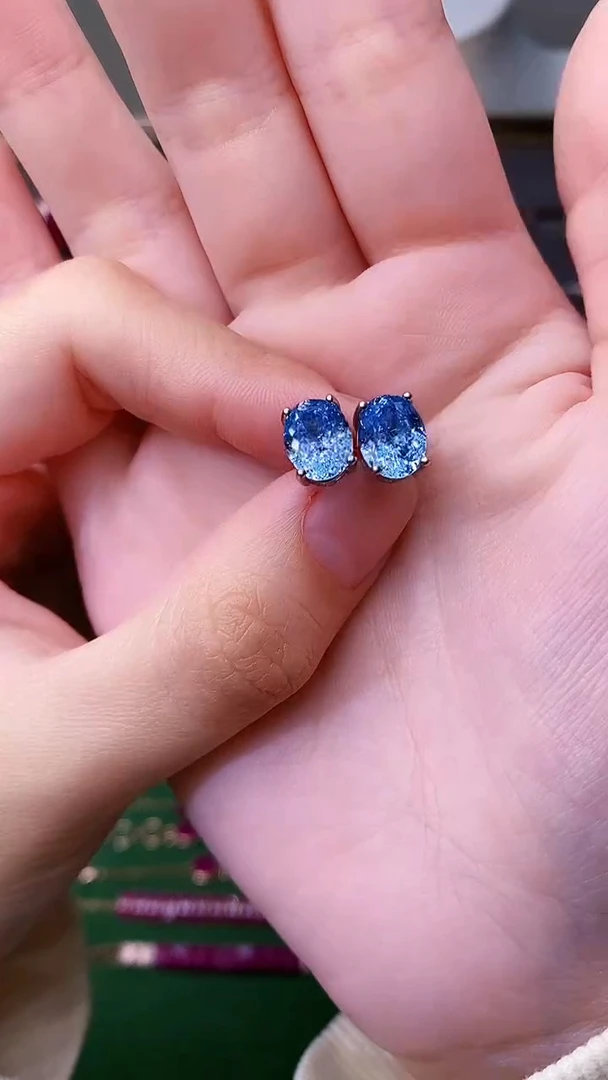 银S925镶嵌耳坠海蓝宝石113