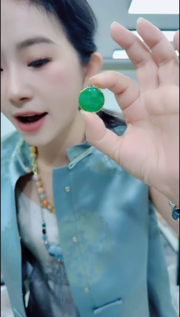 玛瑙/玉髓颈饰合金2804绿圆牌吊坠