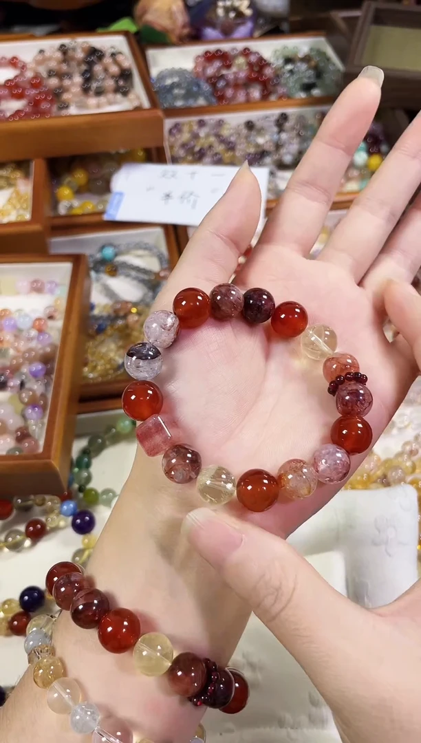 未镶嵌手串水晶鸿运】卡11-12天然红胶花黄阿赛红玛瑙草莓晶手串