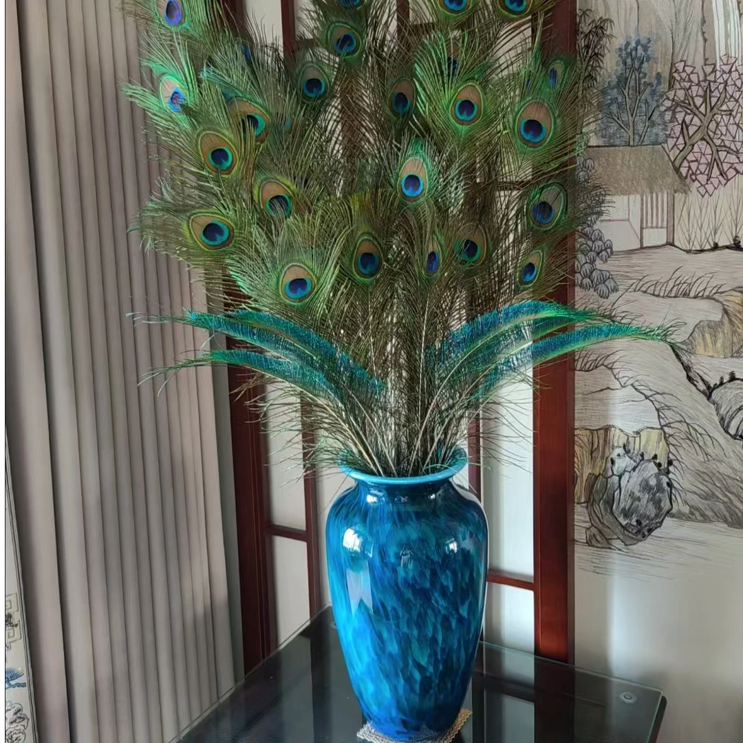 现代轻奢孔雀蓝玻璃花瓶摆件客厅插花客厅玄关样板间售楼部花器