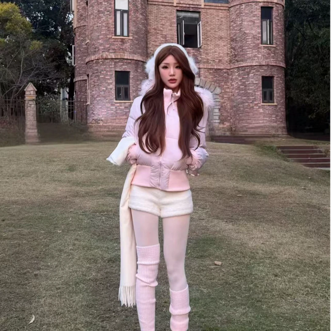 【现货升级版】新款粉色大毛领棉服冬季韩版时尚温柔短款棉衣棉服11