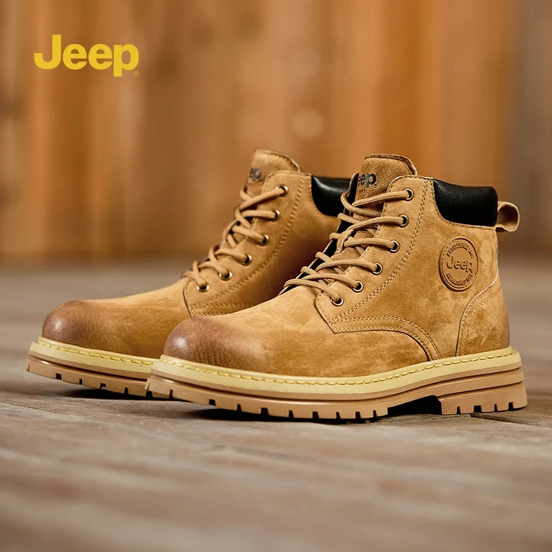 jeep吉普马丁靴春秋季男士工装靴真皮户外登山鞋新款大黄靴子男款