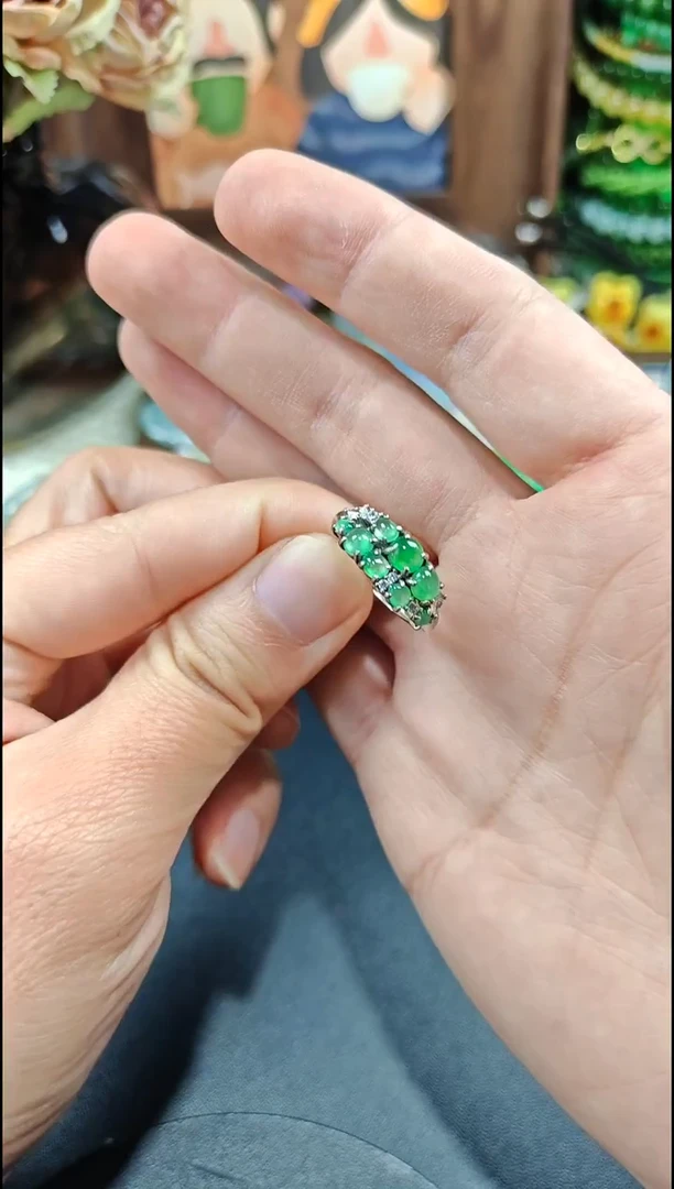 银S925镶嵌戒指翡翠翡翠戒指S925银镶嵌