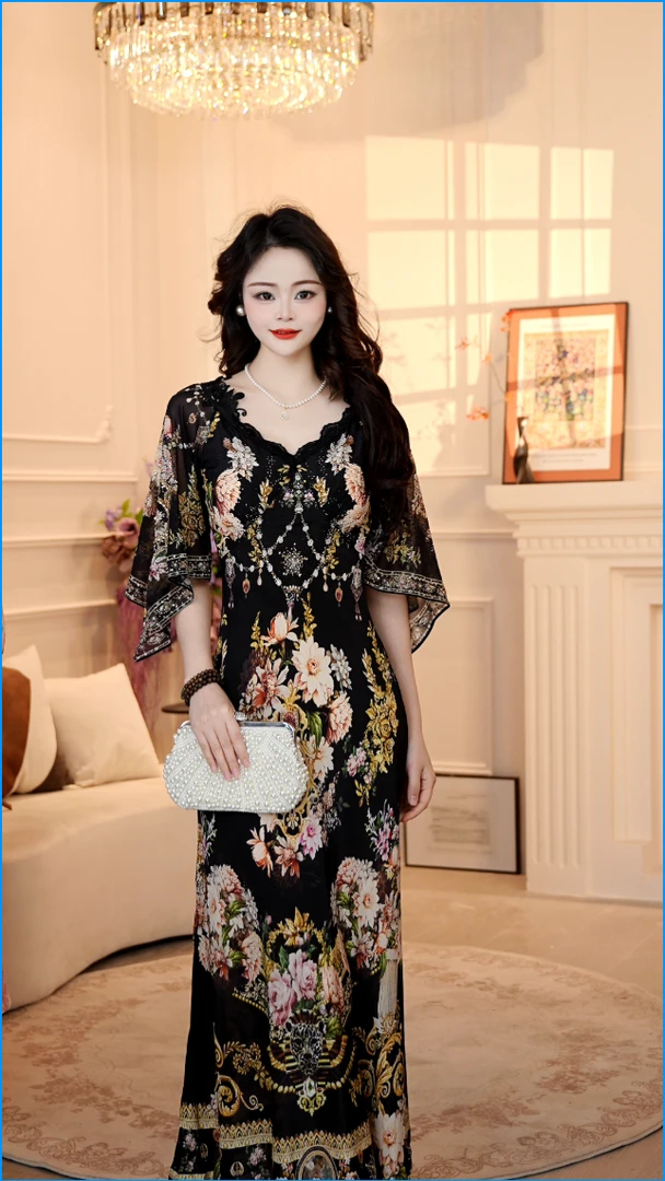 【星城夜语】限量版轻奢复古优雅气质收腰新名媛风高级度假连衣裙