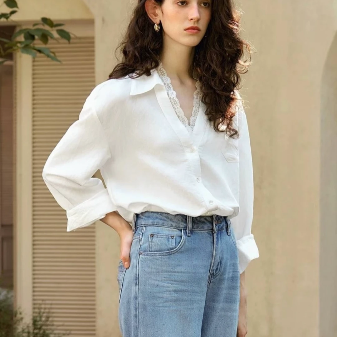 奈沛诗NPS2025-34V领蕾丝气质高级感长袖衬衫套装