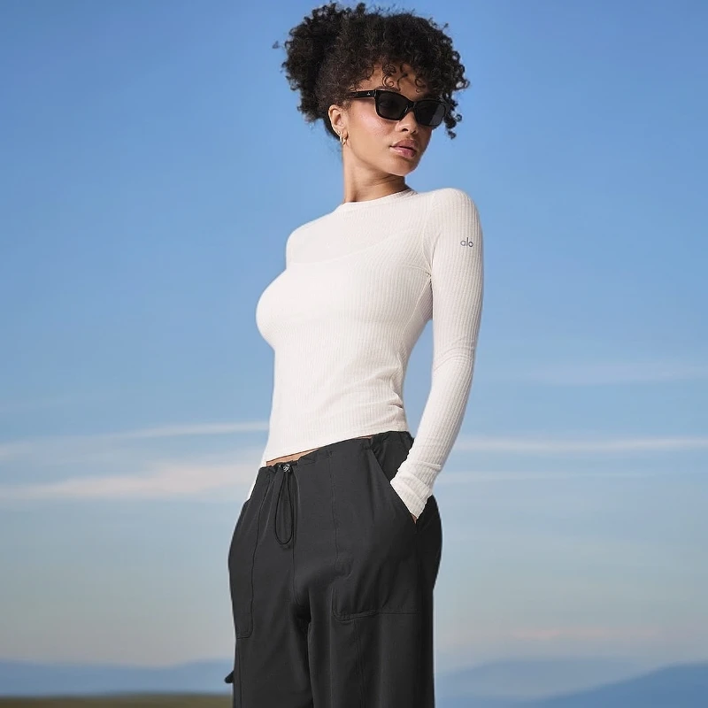 ALO 长袖T恤女2025春季新款圆领修身显瘦百搭打底衫上衣收腰