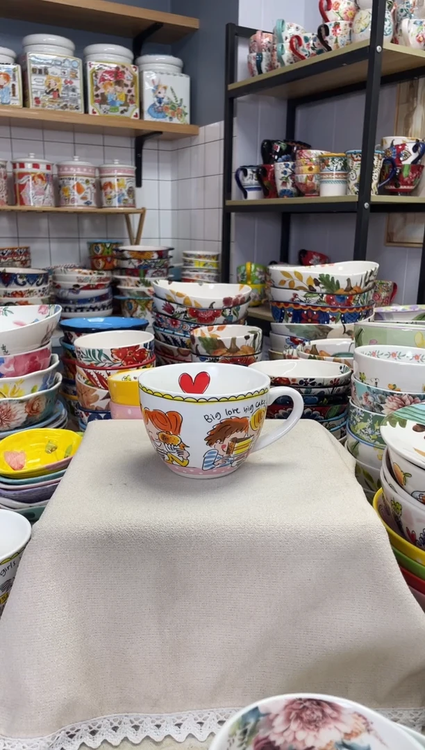 陶瓷李*瑞卡通 红心情侣早餐杯一个