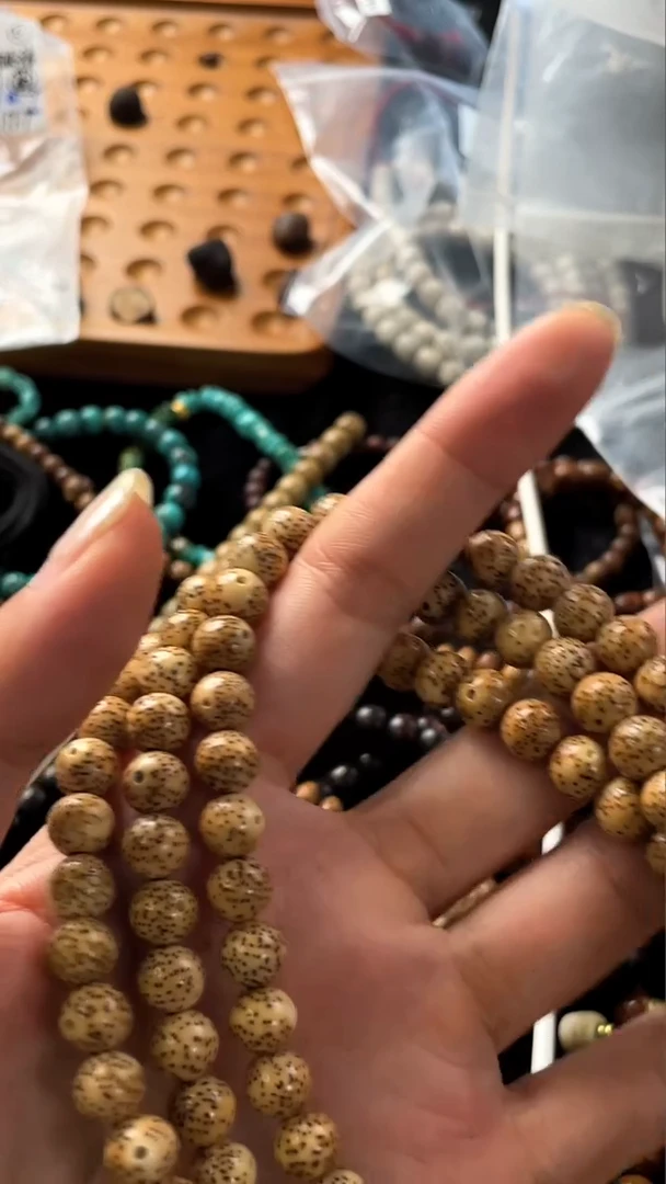 吊坠星月菩提精工级粉皮陈籽正圆8长串