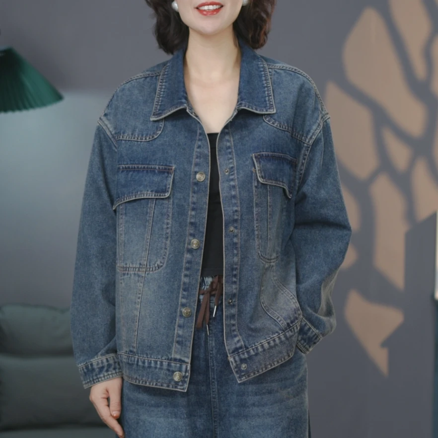 8730-蓝#2025春季新款水洗牛仔外套百搭上衣显瘦牛仔夹克潮流