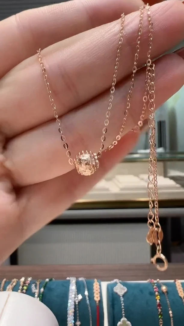 套链18K金镭射蹦迪球锁骨链K红