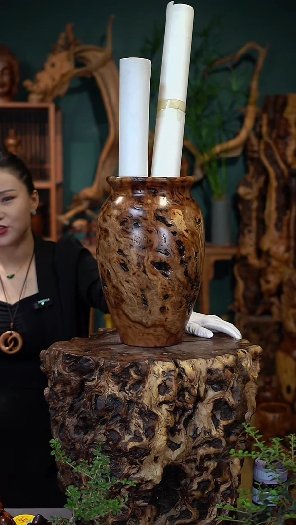 枣木雷击枣木画缸