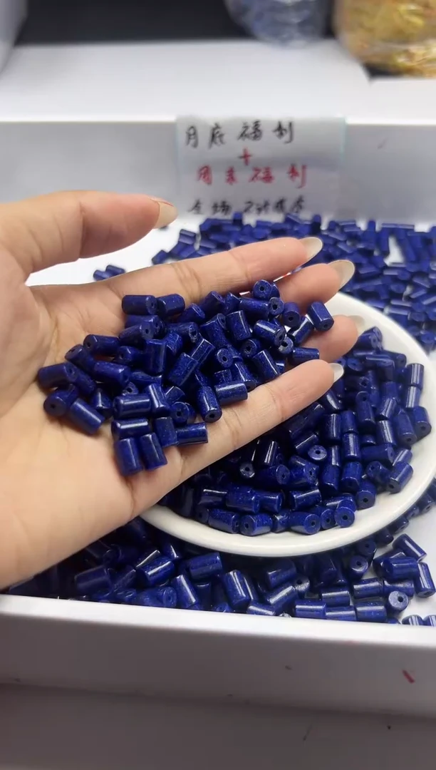 未镶嵌颈饰玛瑙/玉髓W591青*金石桶珠8*5mm*30颗
