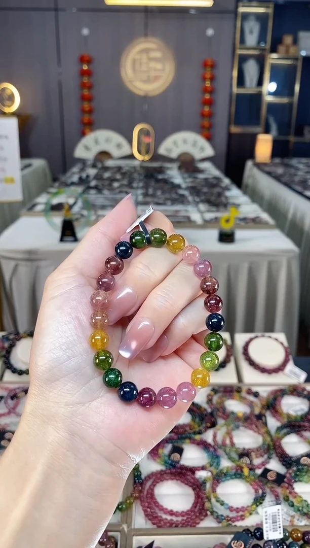 未镶嵌透体老矿碧玺彩虹单圈手串8mm+碧玺hon多样性发一条