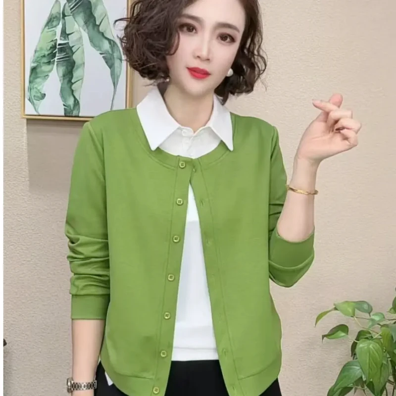 2025春秋气质宽松洋气减龄百搭新款时尚衬衫领假两件显瘦长袖