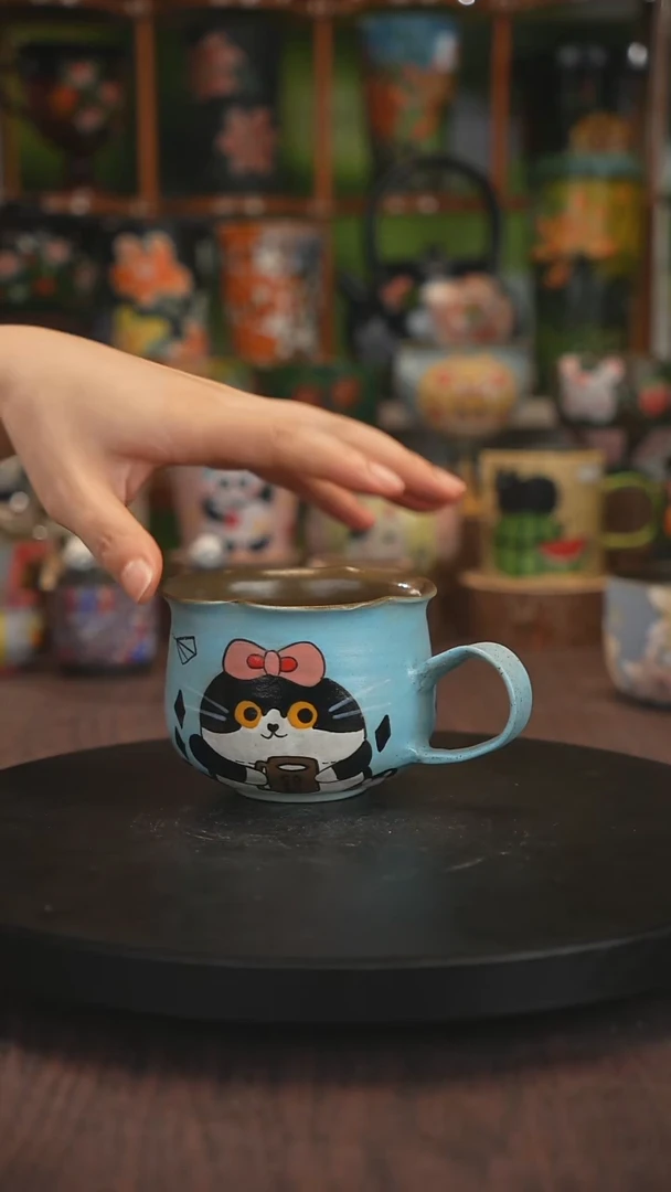 紫砂油画手绘釉下彩脏脏杯