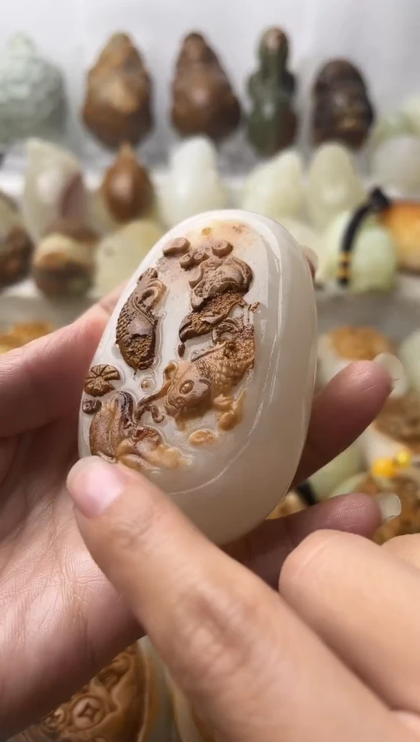 石材方解石棉纹正常不退换荷花鱼微瑕