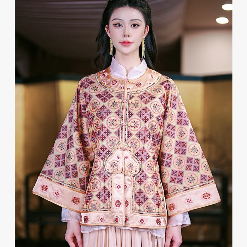 复古日记“菱格团莲”张和才古蜀锦绣花古法平裁太太服2FEW1062