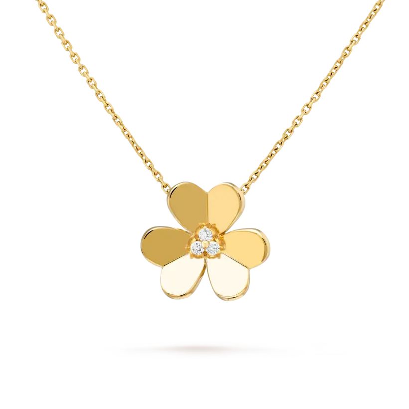 99新 梵克雅宝 Frivole 系列 18K黄金大号三钻三叶草项链