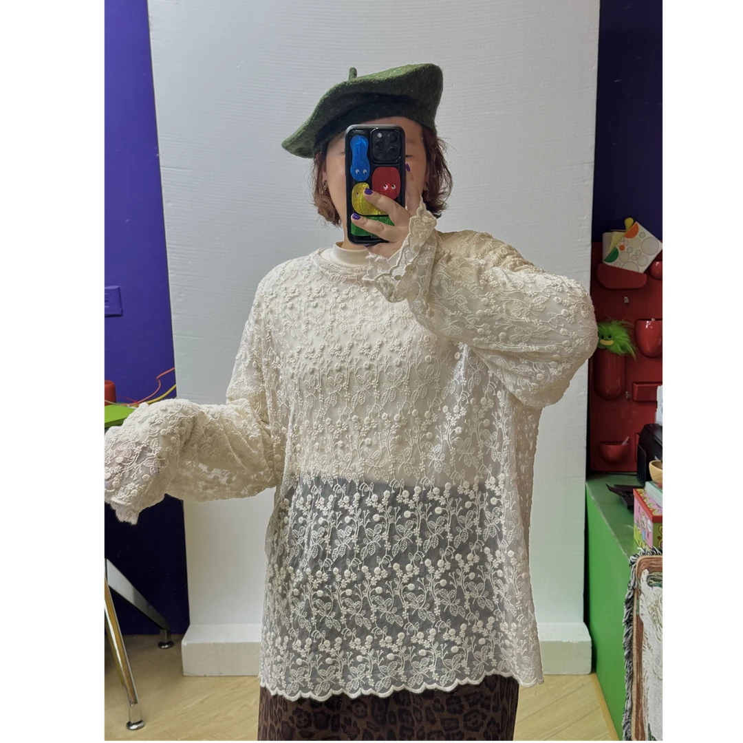 《九斤定制》有点小优雅宽松蕾丝上衣+三粒扣马甲套装