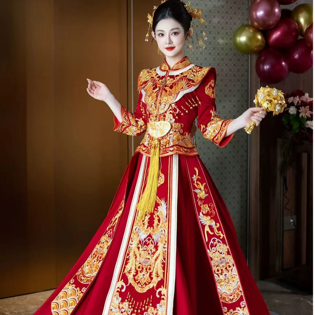 2025新款重工秀禾服新娘龙凤褂婚服结婚敬酒服中式嫁衣礼服秋冬女